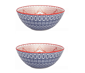 Kit Tigela Bowl Mexican 600 Ml Cerâmica Oxford  02 Unidades