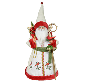 Papai Noel em Pé com Cajado e  Saco Presentes 45cm Off White