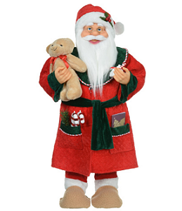 Papai Noel de Pijama Roupão Vermelho 45cm com Ursinho