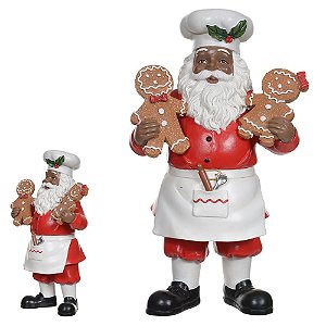 Papai Noel Resina Negro Confeiteiro Cookies 28 cm