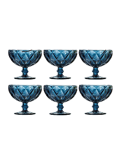 Jogo Taças Sobremesa Diamante Vidro Azul 310 ml Class Home