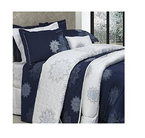Cobreleito Mandal Blue Casal 300 Fios  Kacyumara - 03 Peças