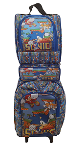 Mochila Rodinha Lancheira Estojo Fantasia Personagem Sonic