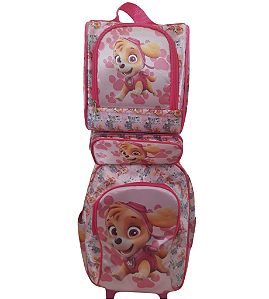 Mochila Rodinha Lancheira Estojo Fantasia Skye Personagem