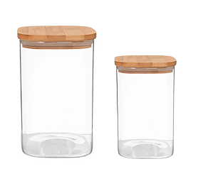 Kit xom 02 Pote Vidro Borosilicato com Tampa Bambu Hermética