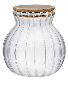 Pote Baleiro de Vidro Borosilicato Tampa Bambu Hermética M