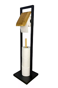 Suporte Porta Papel Higiênico Nero Preto e Bambu de Chão