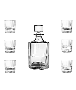 Garrafa e Copos de Vidro para Whisky Bebida Robur - 07 Pçs