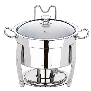 Rechaud Inox Banho Maria Redondo 5 L com Suporte para Tampa