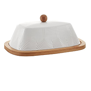 Manteigueira em Porcelana com Suporte Bambu 21 cm Oasis