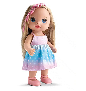 Boneca Cabelo Com Trança Rosa Articulada de Vinil Bambola
