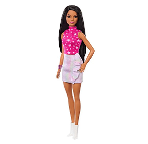 Barbie Fashionista Top Pink Estrelas Cabelo Preto n. 215