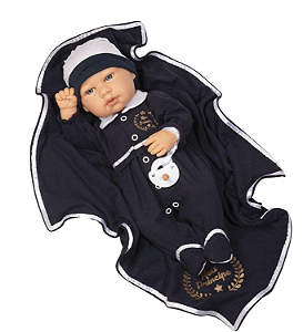 Boneco Bebê Recém-Nascido Macacão e Manta em Vinil Baby Brink