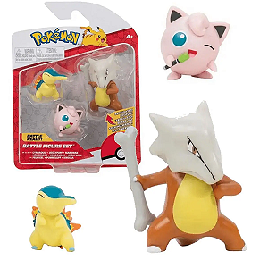 Pokemon Figura Batalha Cyndaquil + Jigglypuff + Marowak