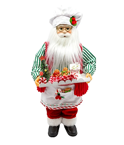 Papai Noel em Pé Confeiteiro com Bandeja de Cookies 45cm