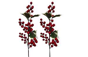 Galho Decorativo Frutas Vermelhas 55 cm - Kit c/ 2 Hastes