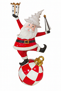 Enfeite de Natal Luxo Papai Noel Equilibrista Resina