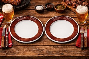 Prato Churrasco Tradição Porcelana Branca Decorado 28 cm