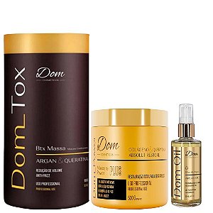 Kit Btox Dom Tox e Oil Argan 60 ml e Máscara Power 500g