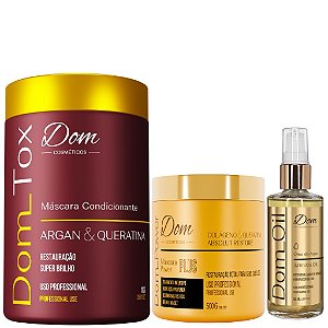 Kit Btox Dom Tox e Oil Argan 60 ml e Máscara Power 500g