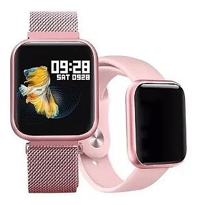 Smartwatch Relógio Inteligente Feminino P80 Rosê + Pulseira Extra
