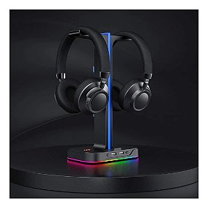 Suporte Headset Fone Gamer Iluminação Rgb 2 Porta Usb Knup