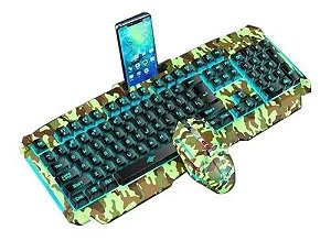 Kit Teclado Mouse Led Gamer Camuflado Suporte Smartphone Hk8