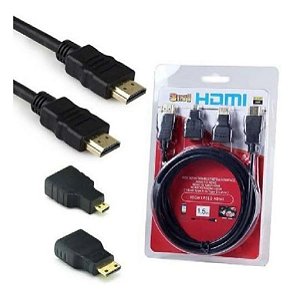 Cabo Hdmi 3 Em 1 Micro E Mini 1.5m 1080p Adaptador 3 Pontas