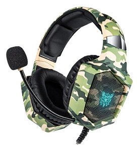 Fone de ouvido over-ear gamer Onikuma K8 camuflagem verde com luz rgb LED
