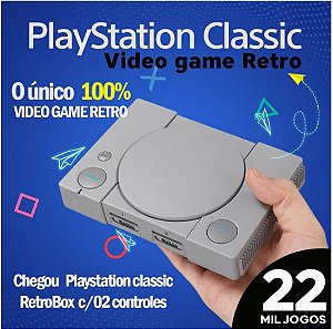 Videogame retro 22mil jogos 2 controles roda do PS1 p/ baixo