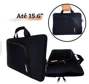 Capa Case Preta Maleta Notebook Neoprene Ate 15.6 Polegadas Impermeável C/Bolso Compacto