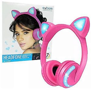 Fone Bluetooth de gatinho Rosa com led Exbom HFC240BT