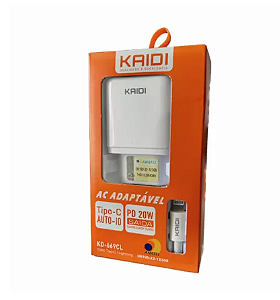 Carregador de Tomada Turbo KAIDI- CABO TIPO C/ LIGHTNING KD-669CL
