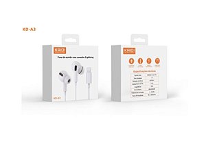 Fone de Ouvido Com Fio Para Iphone Conecta Direto Som Premium KAIDI KD-A3