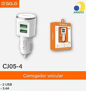 Fonte Carregador veicular 3.4A 2 USB A'GOLD CJ05-4