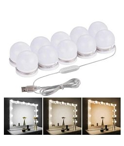 Luz De Espelho Camarim Maquiagem Led 3 Tons Branco Kit 10