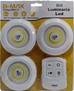 Kit Luminária sem fio com Controle Remoto B-Max BM-L11