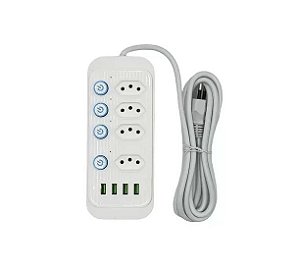 Extensão Elétrica Tomada com Fusível 4 Portas USB Bivolt - ETHINK - pc-w44u