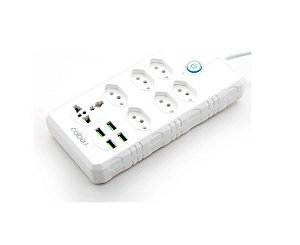 Filtro de Linha Extensão Tomada, Régua Tomada 6 Tomadas, 4 USB, 1 Tomada Universal - COIBEU - WKC-614