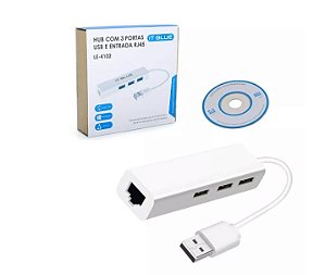 Cabo Hub Usb C/ 3 Portas Adaptador Rj45 Ethernet Lan