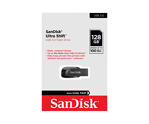 Pendrive Sandisk Ultra Shift USB 3.0 128GB Leitura até 100 MB/s