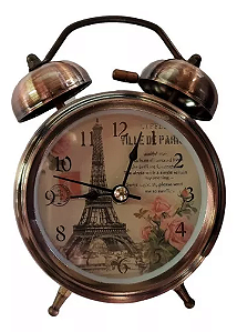 LE-8120 - Relógio Despertador De Mesa -Retrô Paris Bronze Com Luz De Led a Pilha - (Lelong)