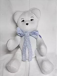 URSO ARTICULADO GRANDE COM FITA AZUL - HIPOALERGÊNICO - ARTESANAL