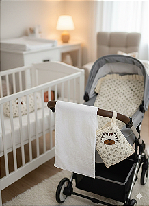 KIT ALMOFADA DE CARRINHO E PORTA ARTIGOS DE HIGIÊNE DO BEBÊ