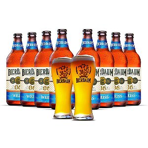 Kit com 8 Cervejas Weiss Helles Bierbaum + Dois Copos Weiss