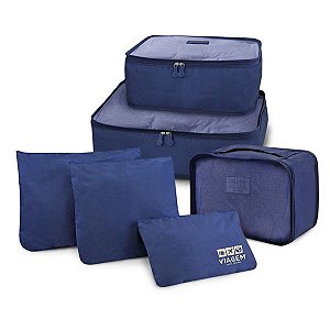 Organizador de Malas de 6 Peças Estampa Lisa Jacki Design - Azul escuro (ARH186