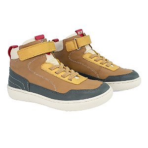 Bota Infantil Masculina Cappuccino com detalhe em Azul Marinho e Vermelho - Blue Infantis