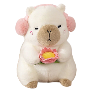 Pelúcia Capivara em Plush Antialérgico Flor de Lótus Branca - 33cm