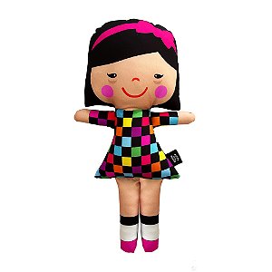 Boneca de Pano Inclusiva Flora Quadriculada T21 Síndrome de Down - G