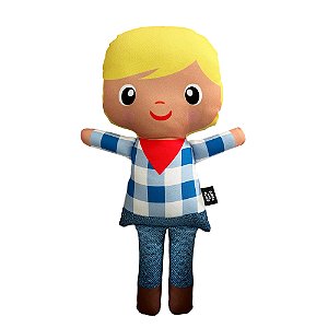 Boneco de Pano Nico Cowboy Xadrez Azul - G